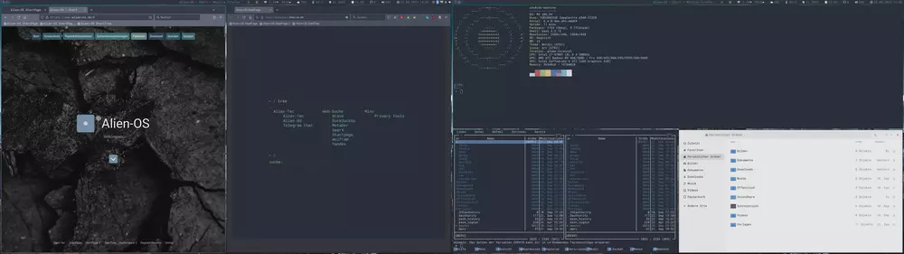 Firefox + Tor Browser + Gnome Terminal + Midnight Commander + Nautilus